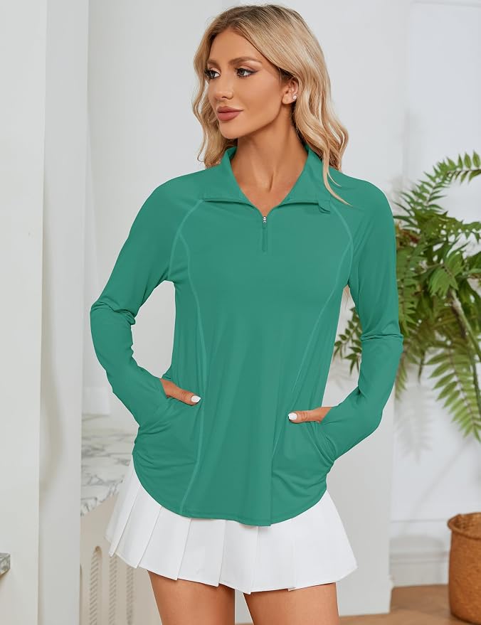 LOMON Women Long Sleeve Shirts Sun Protection 1/4 Zip Summer Quick Dry Hiking Shirts Quarter Zip Pullover for Women