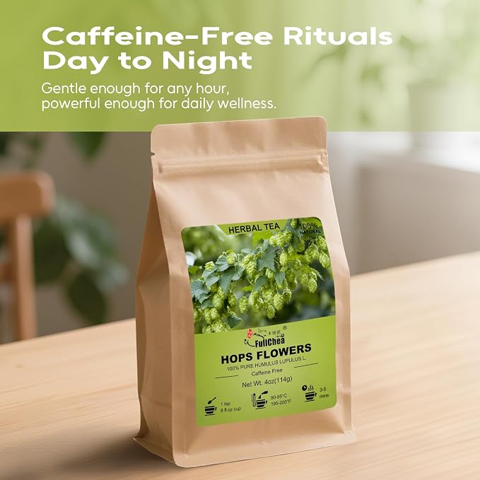 FullChea - Hops Herb, 4oz/114g - Natural Cut & Sifted Humulus Lupulus L. | Pure hops flowers, Non-GMO & caffeine-free, earthy subtly bitter notes, mild gut soothing for relaxing herbal infusions