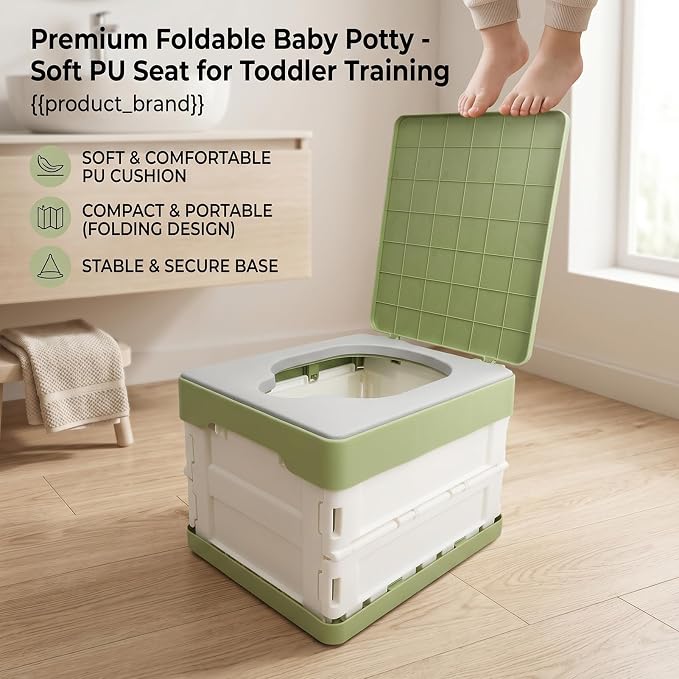 Generic Foldable Travel Potty, Portable Toddler Potty Training Toilet with PU Soft Seat Leak Proof for Car Camping Outdoor