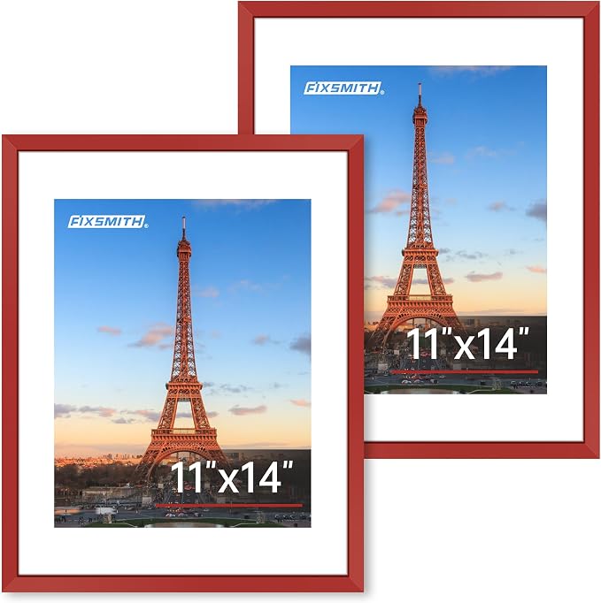 FIXSMITH 11x14 Picture Frame 2 Pack, Red Photo Frame with HD Plexiglass, Display Pictures 8x10 with Mat or 11x14 Without Mat, Black Picture Frames Collage Wall Decor, Gallary Wall Frame