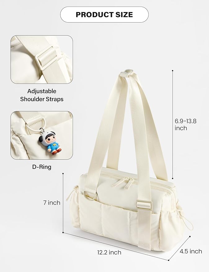 Uselike Small Gym Bag for Women, 7L Mini Duffle Bag for Travel, Lightweight Quilted Puffer Bag for Daily, Cute Shoulder Bag for Dance with Wet Pocket (Off White)