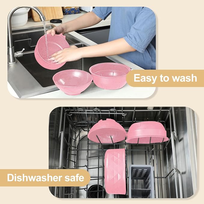 Microwave Ramen Cooker,Ramen Bowl With Chopsticks and Spoon,For Office College Dorm Room Essentials Instant Lunch Ideal for Shin and Buldak Noodle On The Go, Dishwasher-Safe,BPA-Free. (Pink)