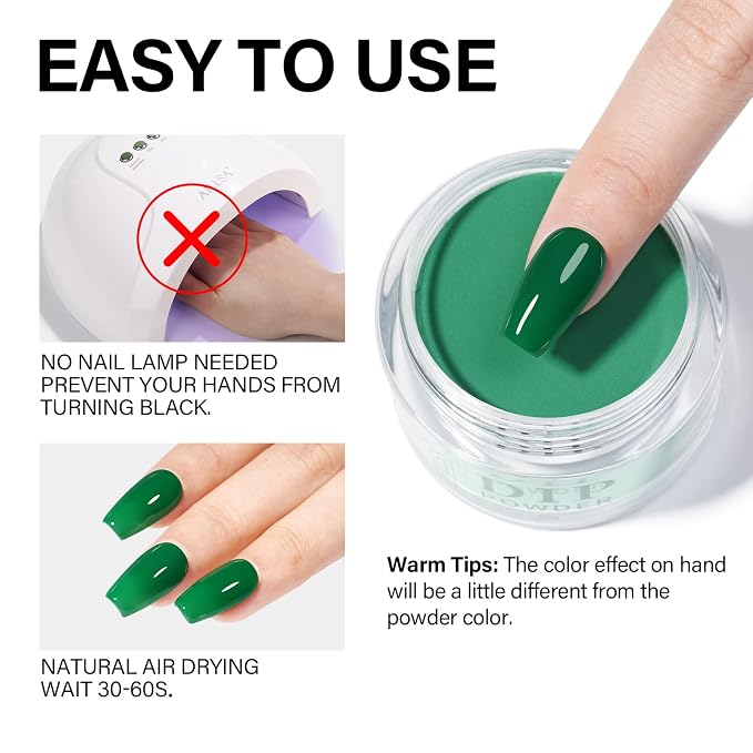 AILLSA Valentine's Day Dip Powder Emerald Green Color | Nail Dipping Powder Fall Winter Gel Dip Powder for DIY Manicure Salon at Home Easy to Use Nail Dip Powder (1 Oz)