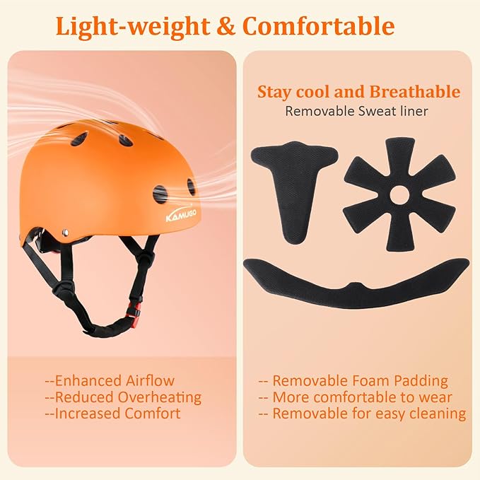 KAMUGO Kids Adjustable Helmet, Suitable for Toddler Kids Ages 2-14 Boys Girls, Multi-Sport Safety Cycling Skating Scooter Helmet