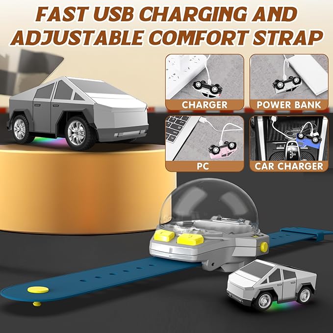 Watch Remote Control Car Toy, 2.4 GHz Mini RC Cars Watch Toy with LED Lights USB Charging Wrist Controlled Small Racing Car Interactive Game Toys for Kids Boy Girl Birthday Christmas