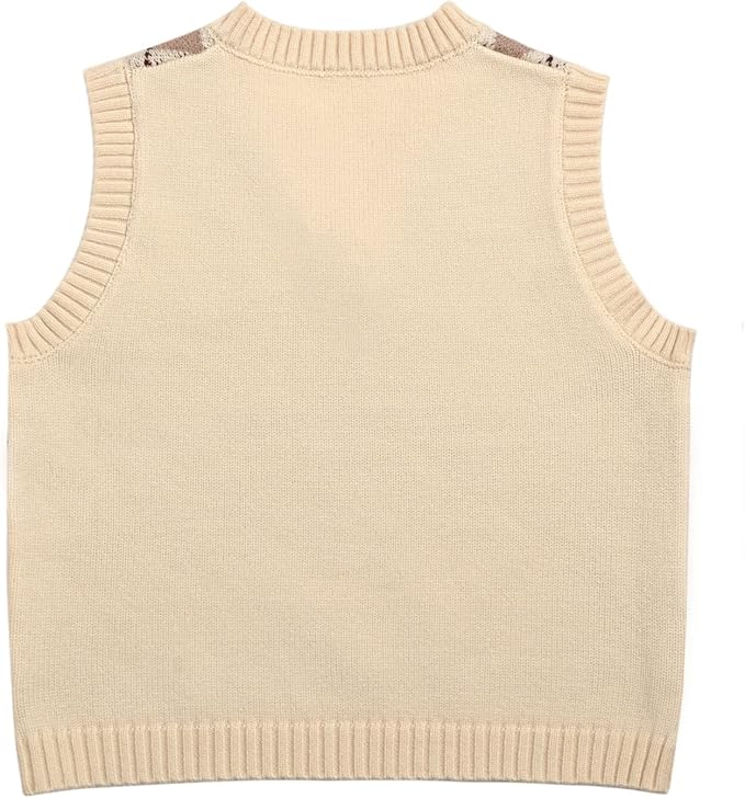 Women's Sweater Vest,Y2K Sleeveless Pattern Preppy Style Knitted Crop Tank Top for Girl