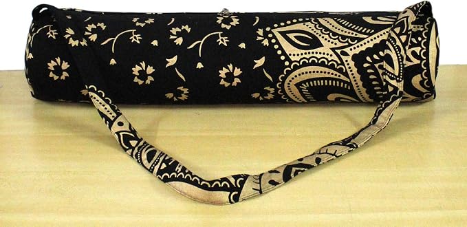 ICC Black Gold Mandala Full-Zip Exercise Yoga Mat Carry Bag Gym Beach Pilates Carrier Bags Hippie Mandala Indian Cotton Bag