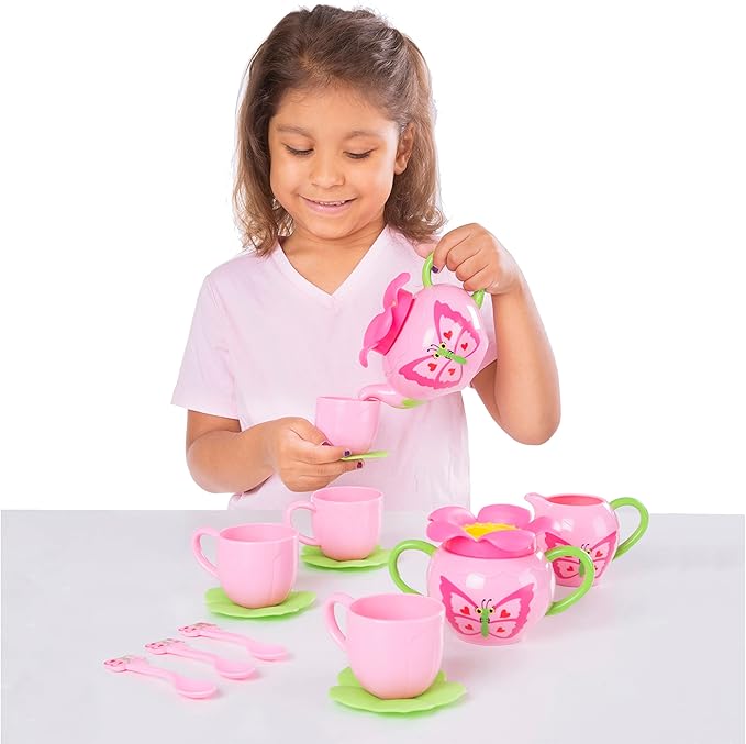 Melissa & Doug Butterfly Tea Set (15 pcs) - Play Food Accessories