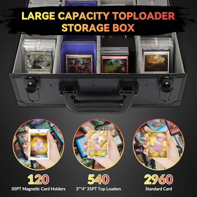 Toploaders Storage Box for 540+ 3" x 4" 35pt Rigid Card, Sports Card Storage Case Trading Card Storage Box Waterproof Protective Top Loaders Storage Hard Case Holds 120+ One Touch Magnetic Card Holder