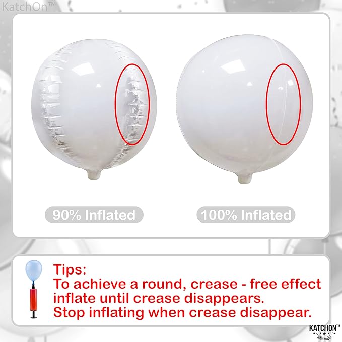 KatchOn, Round White Foil Balloons - 22 Inch, Pack of 6 | 4D Mylar White Balloons for Party Decorations | Metallic Balloon for Birthday, Anniversary, Bridal Shower, Baby Shower Decorations