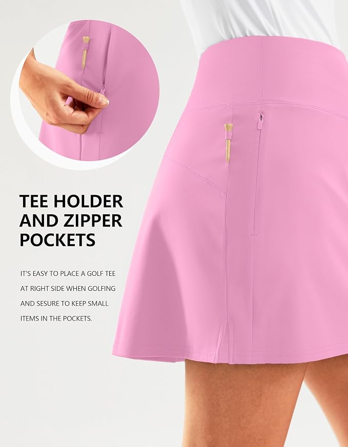 16" Golf Skirt with 2 Zipper Pockets | Tee Holder, Mesh Shorts, High Waisted, Casual, Pickleball, Athletic, Tennis, Skorts for Women