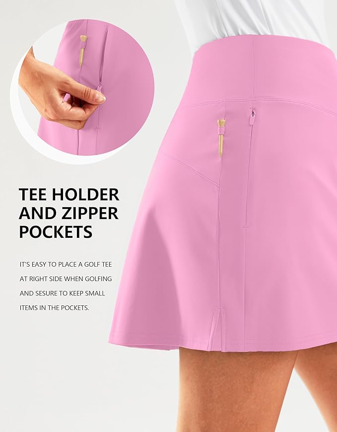 16" Golf Skirt with 2 Zipper Pockets | Tee Holder, Mesh Shorts, High Waisted, Casual, Pickleball, Athletic, Tennis, Skorts for Women