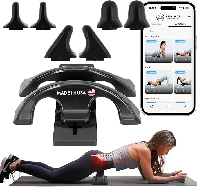 Thrival Relief Pro - Fully Adjustable Psoas and Iliacus Muscle Release Tool with Thrival App for Hip Flexor, Back, Glute and Neck Pain - Trigger Point and Myofascial Release Tool - Carbon Black