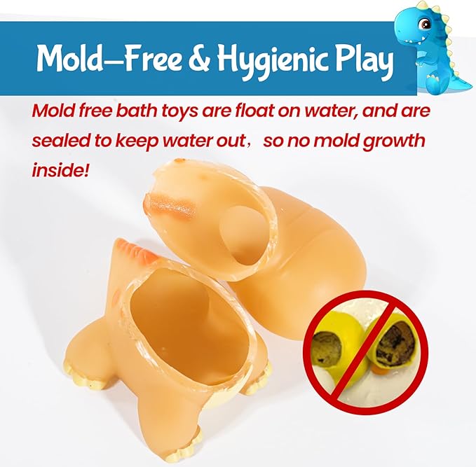 No Hole Dinosaur Bath Toys - Color Change Bath Toys for Toddlers, Fun Water Pool Bathtub Toys for Boys & Girls (with Shark net)