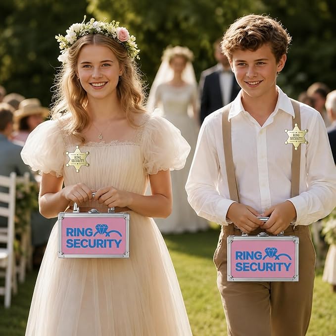 Ring Security Wedding Ring Bearer Case Adventure Set - 7.09" Box Suitcase with Metal Badge | Ideal for Bearer Gifts, Themed Parties & Spy Game Treasure Storage (Pink)