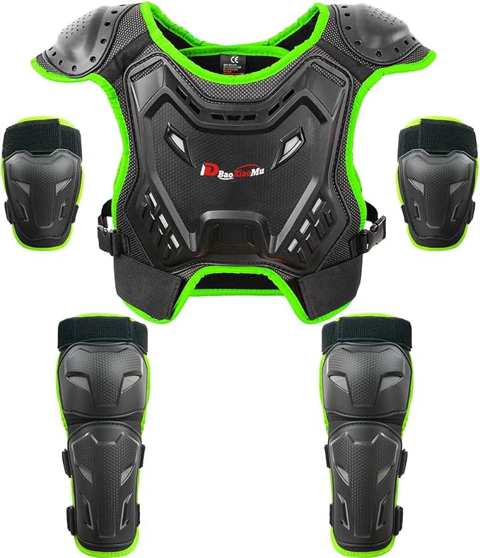 Kids Dirt Bike Gear, Youth Motocross Armor Protective Vest Suit，Children Chest Back Knee Elbow Protection for Cycling ATV