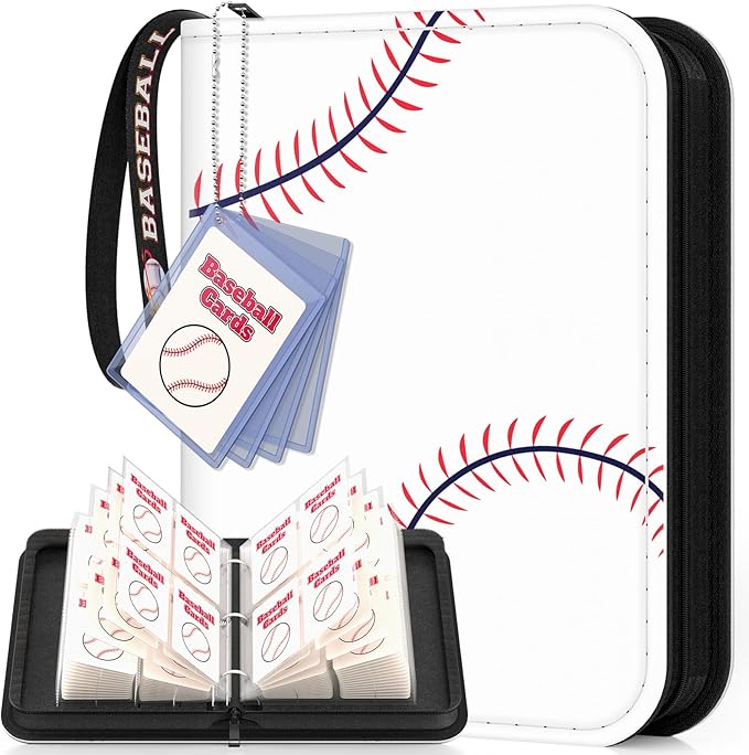 Mlikero Baseball Card Binder 440 Pocket, Trading Card Binder with Card Display Design, Premium Basketball Card Holder with Sports Pattern Wristband Fit for Topps Baseball Cards 2025