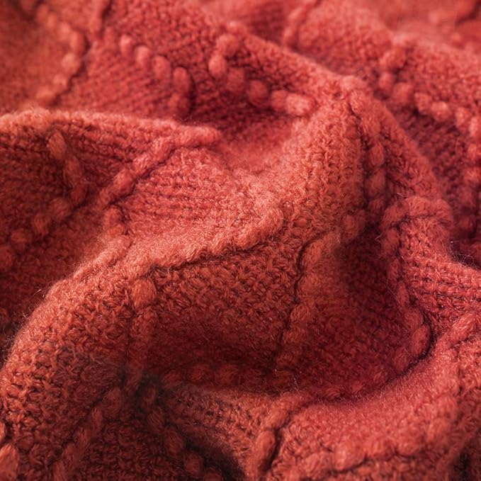 BOURINA Rust Throw Blanket 50x60 Inch Boho Knitted Soft Throw Sofa Blanket | Knitted Throw Blanket 50x60 Inches, Soft Lightweight Boho Weave Throw Decorative Couch Blanket for Living Room Bedroom Chair
