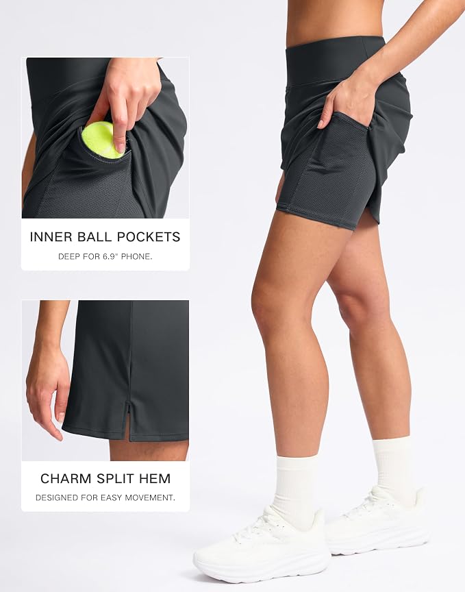 16" Skorts with 2 Pockets | Side Slits, High Waisted, A Line, Casual, Pickleball, Athletic, Golf, Tennis Skirt, for Women