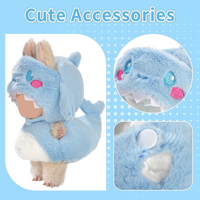 Cute Clothes for Doll Design Outfit Pop Blind Mystery Box Accessories Mart Mini La Boo-Boo Blah Bu Bu BuLafufu Ropa Plush Toy Stuff Dress Overalls Hoodie Pajamas (Blue Whale)
