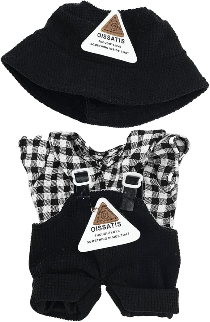 Clothes for Doll, 17cm Doll Clothes Set Suitable for Dolls Accessories - Bucket Hat + Plaid Top + Overalls (NO Doll),Fashion Triangle