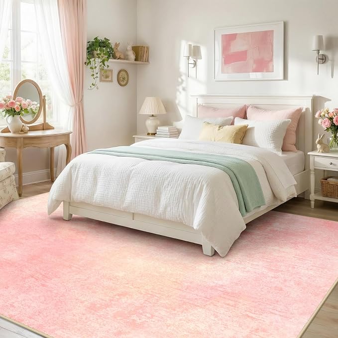 RELEANY Washable 6'x9' Abstract Area Rug for Living Room Light Pink | carpet for bedroom, kitchen, office, hallway and entryway, printed pattern, non-slip, soft, stain-resistant, easy to clean