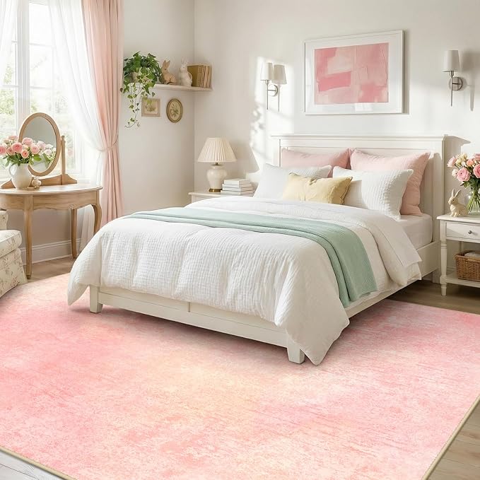 RELEANY Washable Area Rugs 9'x12' Non-Slip Modern Abstract Soft for Living Room Entryway Bedroom Kitchen, Print Pattern, Light Pink