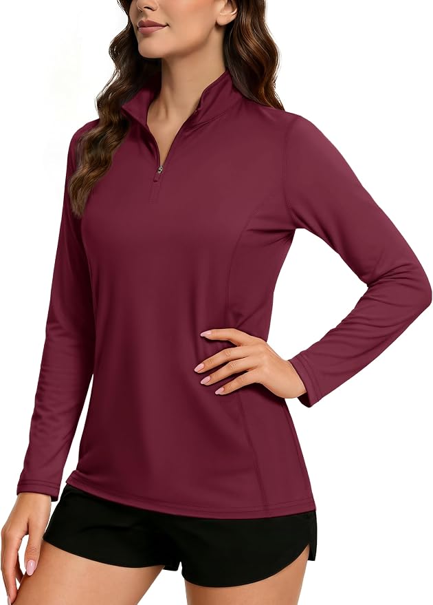 TACVASEN Women's Quarter Zip Pullover Golf Shirts UPF 50+ Long Sleeve Sun Shirts UV Protection Workout Tops