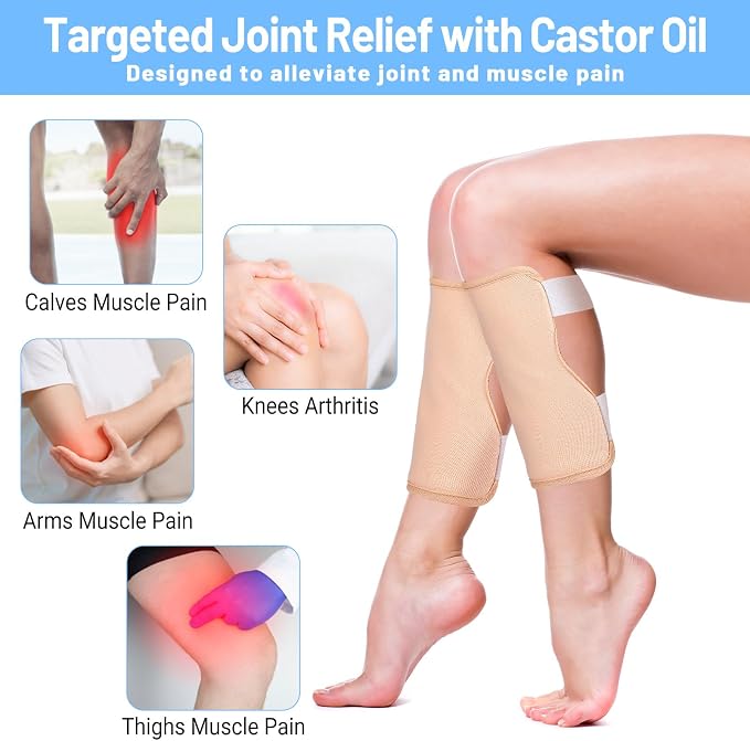 2 Pcs Castor Oil Pack Reusable Organic Castor Oil Pack Wrap Kit for Knees Legs Arms Adjustable Castors Oils Compress Pad, Anti-Oils Leak Design