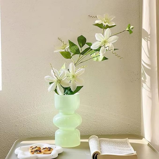 JSPYFITS Glass Hydroponic Flower Vase, 7 Inches Colored Bubble Vase for Flowers, Three-Layer Funky Vase for Home/Office/Weddings/Party Table Flowers Decor, Milky Green