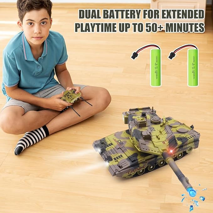 RC Tank That Shoots for Kids Adults, 2.4G Remote Control Army Tank Toys with Auto Demo Sound Light Smoke, 13 Channel Military Vehicles Model Gift for Boys, Army Beige