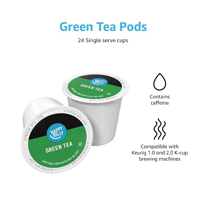 Happy Belly Tea Pods Compatible with 2.0 K-Cup Brewers, Green Tea, 24 Count (Previously Solimo) (Pack of 2)