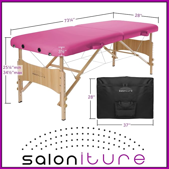 Saloniture Basic Portable Folding Massage Table - Hot Pink