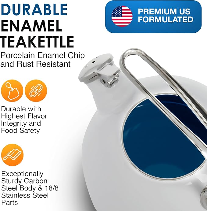 Chantal Classic Teakettle, 1.8 QT, Enamel On Steel, 2-Tone Harmonica Whistle, Rapid Boil and Even Heating (Onyx)