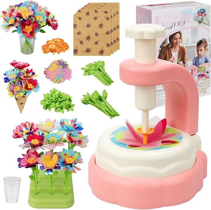 Givzan Fabric Flower Crafts Toy – DIY Art Kit for Kids, Build Your Own Bouquet with Colorful Flowers, Creative Arts & Crafts for 4 5 6 7 8 Year Old Girl, Educational Birthday Gift