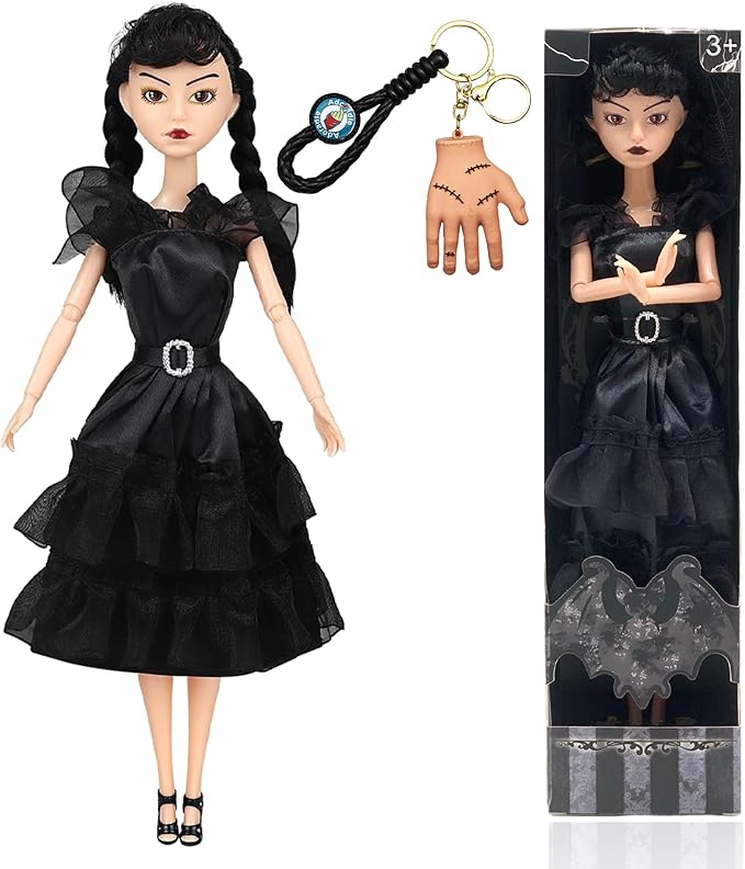 Dumwick 11.5'' Adams Doll with Gift Box, High Heels, Black Dress, and Hair, Perfect Christmas and Birthdays Toy Gift for Girls & Fans(A2)