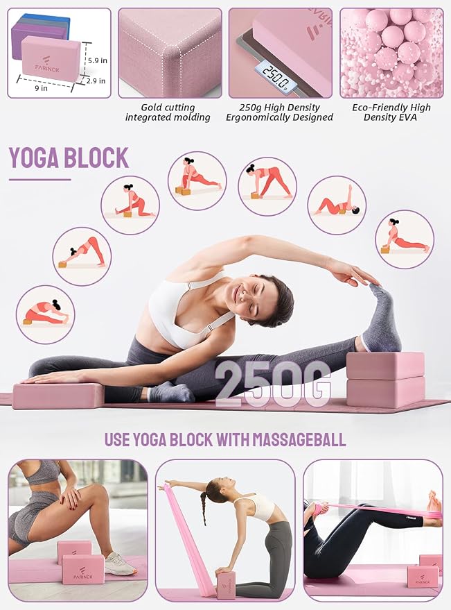 1/3 Yoga Mat Thick, Yoga Set for Beginners Include High Density Mat with Multi-loops Strap, Blocks, Booty Resistance Band Set, Door Anchor, Carring Bag & Strap