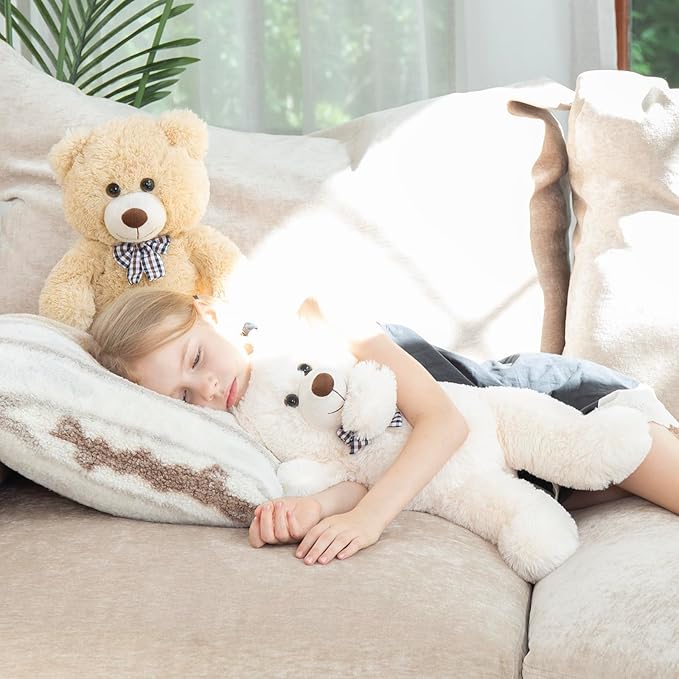 MorisMos Bow Tie Teddy Bear Stuffed Animal, 20 Inch Classic Stuffed Bears Plush, Cuddly Hugging Bear Gift for Toddler, Kids, Baby Shower & Birthday, Brown