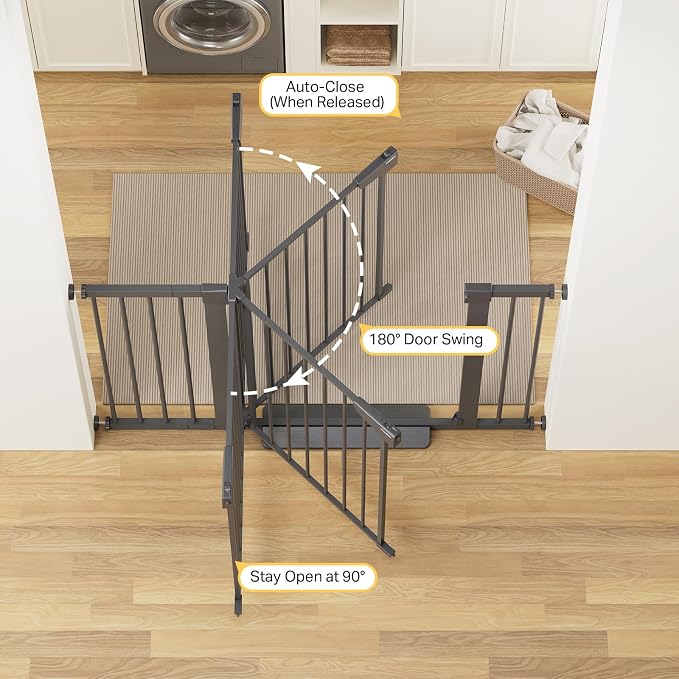 Cumbor 30-48" Baby Gate for Stairs and Doorways, Mom's Choice Award Winner, Pressure Mounted Dog Gate Indoor with Self-Closing Walk Through Door, Easy Install, Double-Lock Design, Cool Gray
