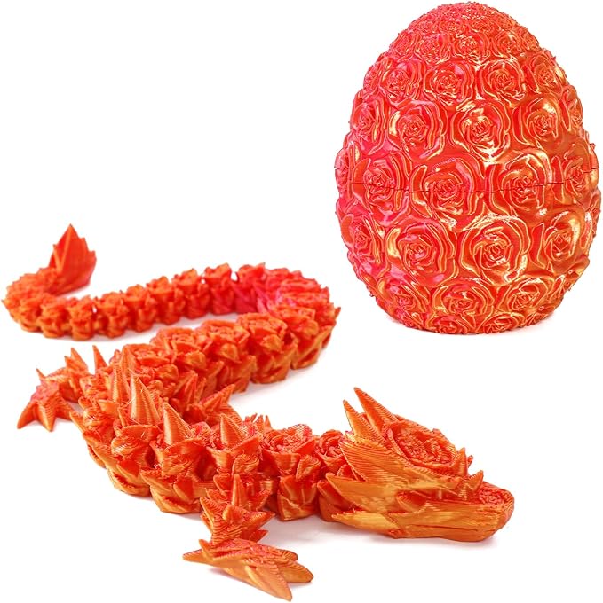 Pigmiss 3D Printed Dragon,3D Dragon Eggs with Dragon Inside,Dragon Fidget Toy for Adult,Full Articulated Dragon Crystal Dragon Easter Eggs Decoration for Gift (Rose-Red Orange)