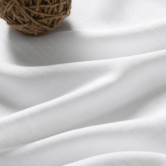 Nanspring White Semi Sheer Linen Curtains 73 Inch Length for Living Room 2 Panels Set Back Tab Rod Pocket Drapes Modern Farmhouse Coastal Decor Linen Textured Gauze Curtains for Office 52x73