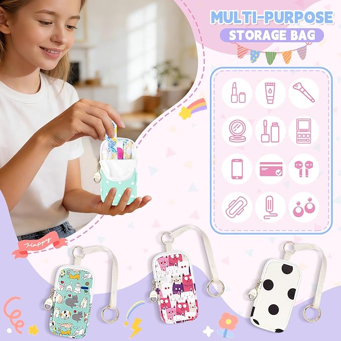 Tampon Holder for Purse, Cute Period Bag with Wristlet Strap, Portable Tampon Bag Organizer Case for Feminine Products (Beige Dots)