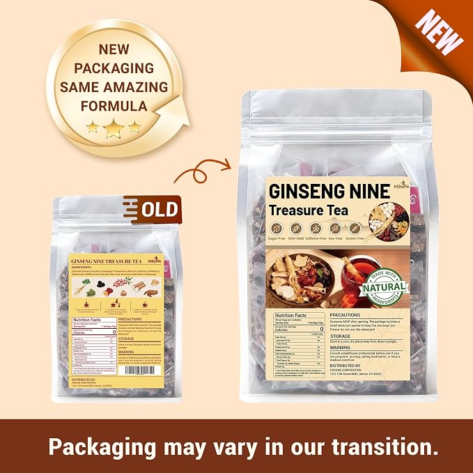 Ginseng Five Treasures Kidney Tea, Traditional Chinese Herbal TeaBags, Natural Kidney Cleanse Detox Tea for Women & Men, 9 Precious Ingredients Formula(1 Pack/30 Bags)