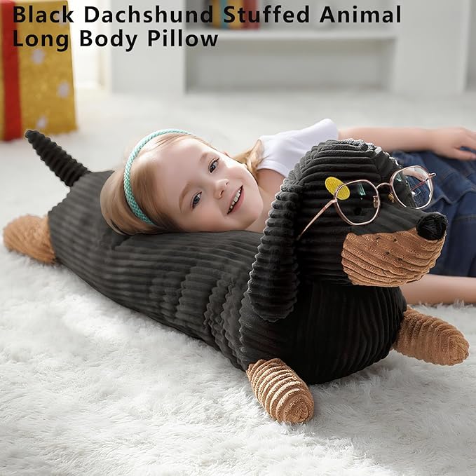 36in Dachshund Dog Stuffed Animal Plush, Long Weiner Dog Body Pillow, Cute Funny Large Dachshund Toys Plushies Decor Ideal Gift for Kids(Black)