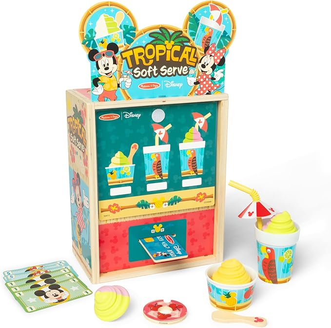 Disney Tropical Soft Serve Ice Cream Wooden Play Food Set – 23 Pieces | Mickey Mouse, Minnie, Wooden Toy for Boys and for Girls 3+ - FSC Certified