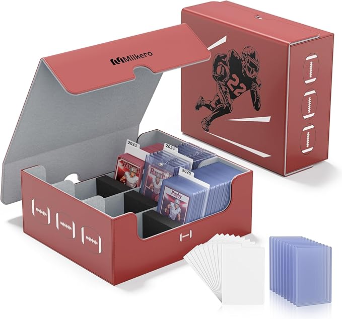 Mlikero Football Card Storage Box, Trading Card Storage Box Oversized Fits Toploaders, Magnetic Closure Sports Card Case for Football Cards 2026 (Holds 500+ Toploaders)