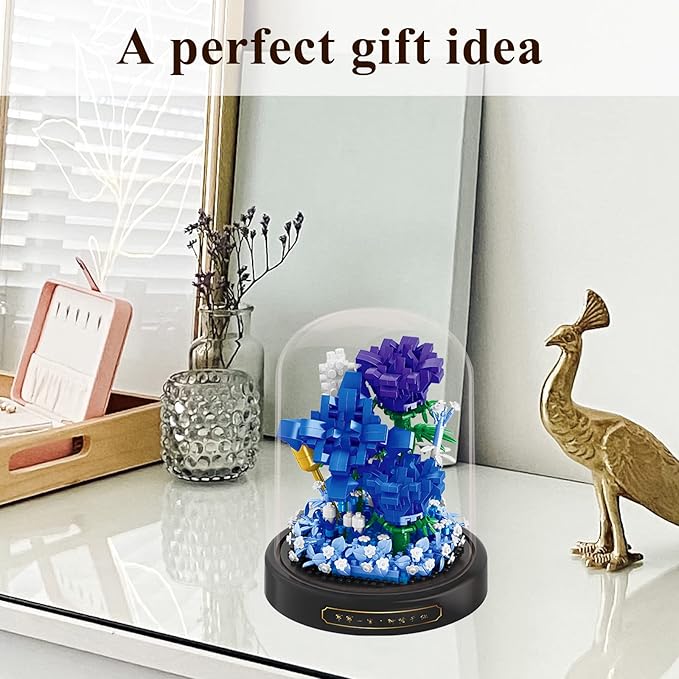 Roses Flower Bouquet Set,Mini Bricks Botanical Collection Flowers Building Blocks,Artificial Plant Bonsai Tree Friend Set,New Year Valentines Birthday Gift for Mom Girls Women Adults(Blue)