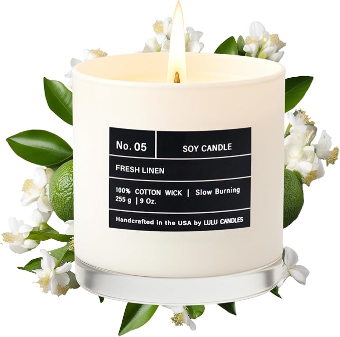 Lulu Candles | Fresh Linen | Smells Clean & Crisp | Luxury Scented Soy Jar Candle | Hand Poured in The USA | Highly Scented Long Lasting (9 Oz.)