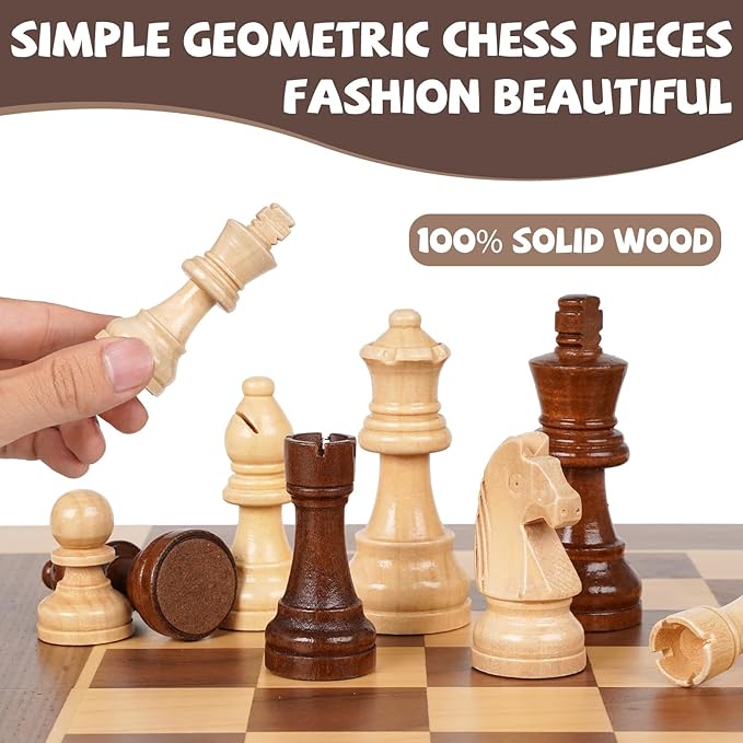 15-Inch Magnetic Wooden Chess Set – Foldable Wooden Chess Board with Magnetic Pieces, Portable Travel Chess Sets for Adults, Classic Board Game with Secure Storage Box