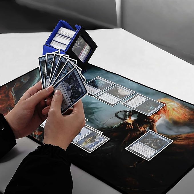 ZLCA MTG Deck Box with Commander Window Display, Trading Card Storage Box Holds 100 Double-Sleeved Cards Suitable for TCG/CCG/PTCG/EDH/Magic/Sport Cards (Black&Blue)